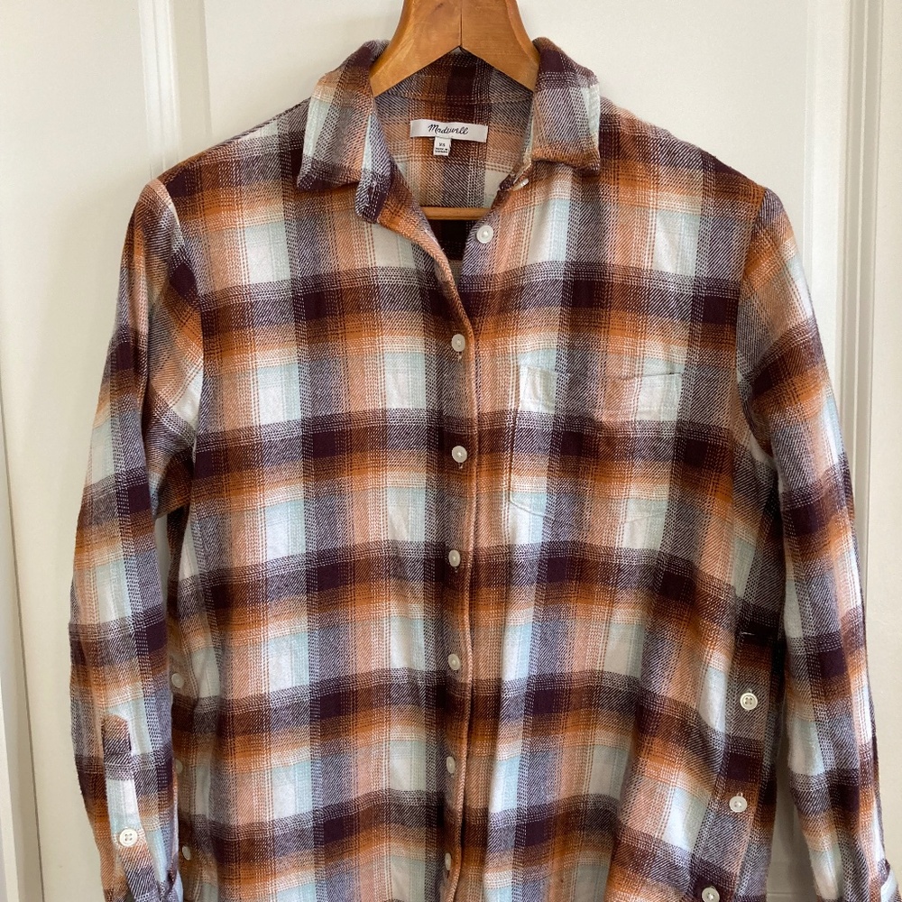 Madewell Flannel Button down Shirt Autumnal Colors Very Soft & Comfy Sz X-Small